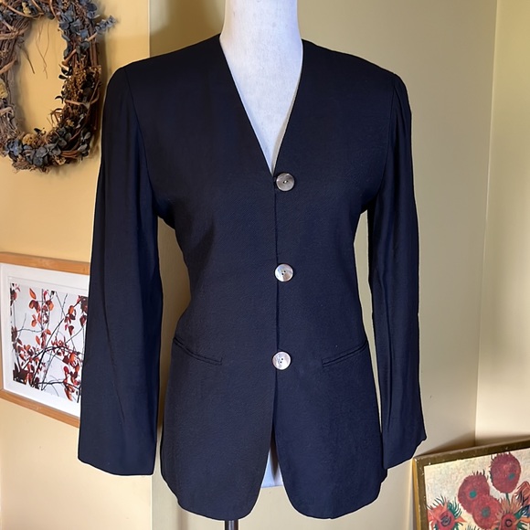Vtg PETITE SOPHISTICATE COLLECTION Size 6 V-Neck 3-Button Blazer Black Career - Picture 1 of 15